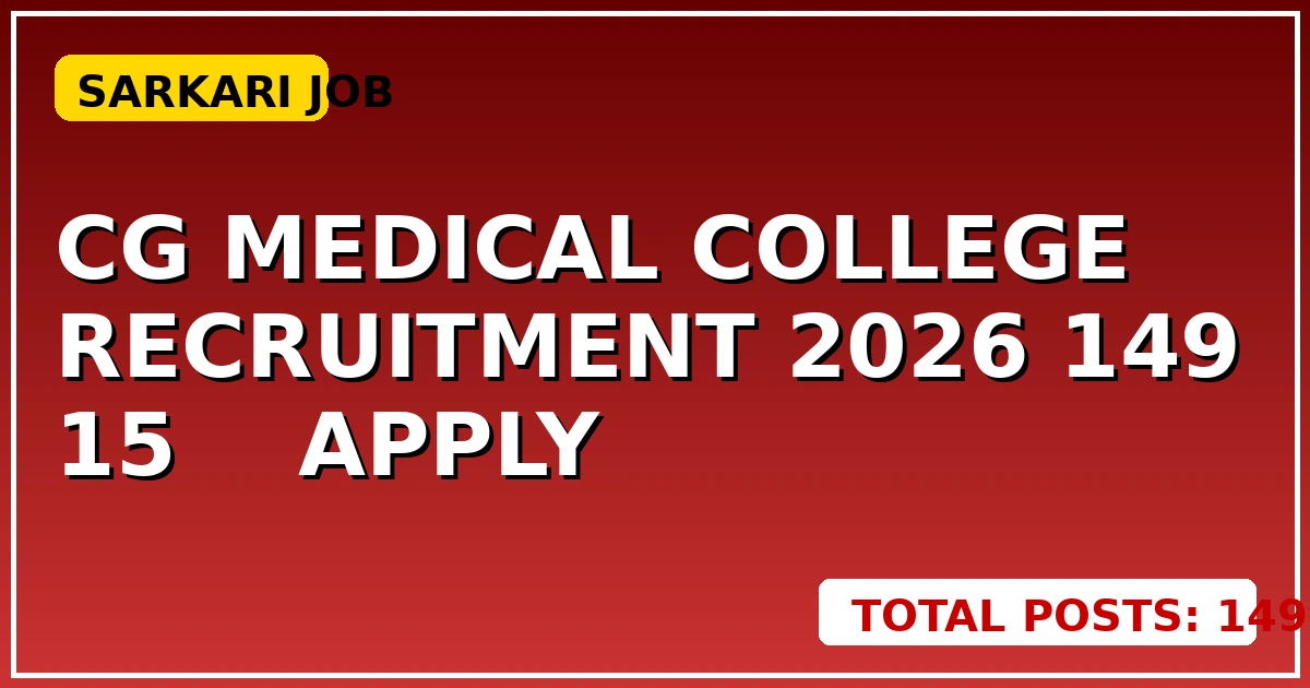 CG Medical College Recruitment 2026: 149 पदों पर आवेदन, 15 जून तक करें Apply - CGSarkari