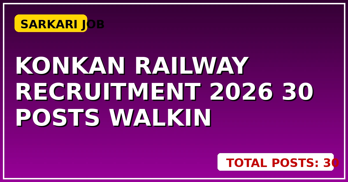 Konkan Railway Recruitment 2026: 30 Posts, Walk-in शुरू, मौका न छोड़ें - CGSarkari
